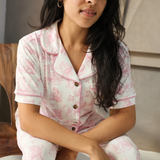 Damen Schlafanzug Set Rosa Toile de Jouy