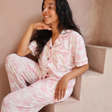 Damen Schlafanzug Set Rosa Toile de Jouy