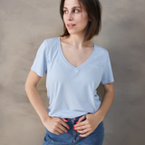 Still-T-Shirt V-Ausschnitt Baby Blau