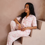 Damen Schlafanzug Set Rosa Toile de Jouy