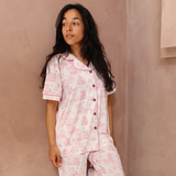 Damen Schlafanzug Set Rosa Toile de Jouy